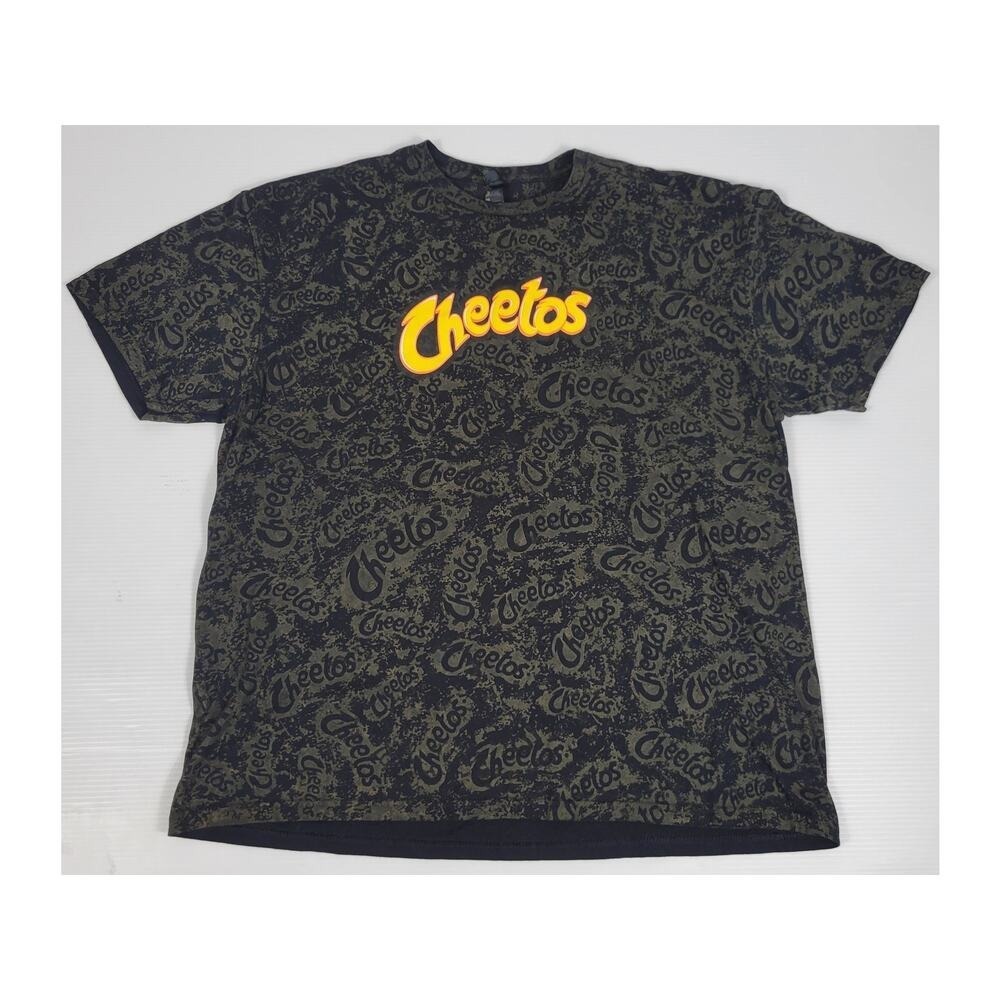 Gildan Cheetos Mens XXL 2XL All Over Print Script Gray Black Casual Shirt
